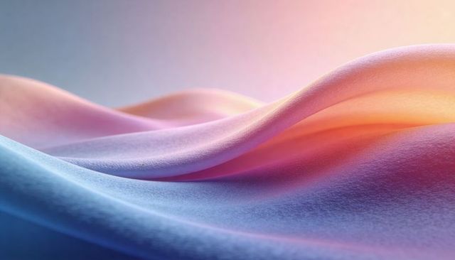 Flowing pastel fabric waves with velvety grain and duotone gradient lighting abstract