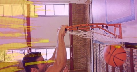 Dynamic Slam Dunk in Gymnasium with Colorful Motion Blur