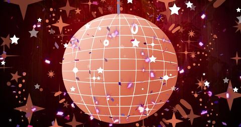 Festive Pink Disco Ball Surrounded by Stars and Confetti Celebration