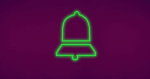 Glowing neon green bell on purple background symbolizing alerts