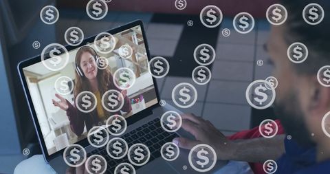 Digital Business Conversation with Overlaid Currency Symbols