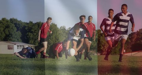 Dynamic Rugby Game with French Flag Overlay