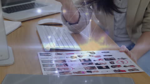 Businesswoman Reviewing Network with Digital Connections