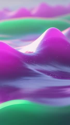 Shifting abstract liquid waves flowing in vibrant purple and green vertical video