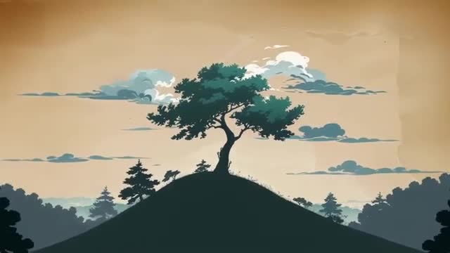 Panoramic View of Tree-Lined Hill Embraced by Cotton Clouds