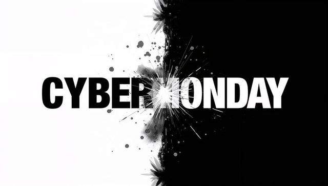 Cyber monday split black white typographic burst banner for online sale promotion