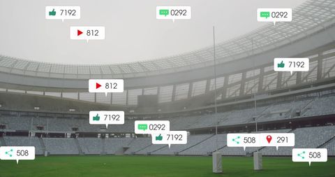 Social Media Icons Hovering over Sports Stadium Field - Download Free Stock Images Pikwizard.com