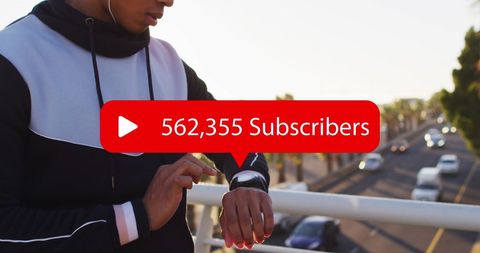 Fitness Enthusiast Checking Smartwatch with Subscriber Notification