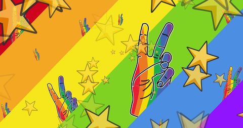 Vibrant Pride Celebration with Rainbow Hands & Stars