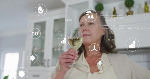 Aged Woman Enjoying Wine Senses Digital Experience