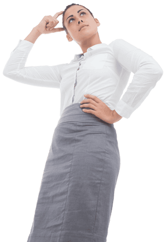 Contemplative businesswoman standing on transparent background