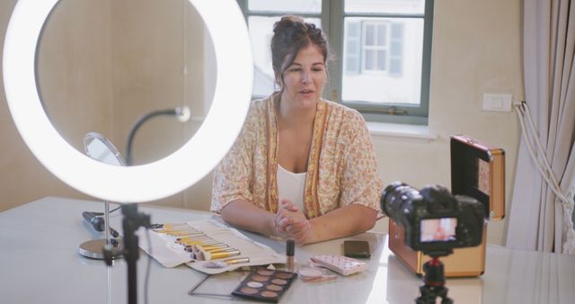 Female Vlogger Recording Makeup Tutorial in Home Studio - Download Free Stock Images Pikwizard.com