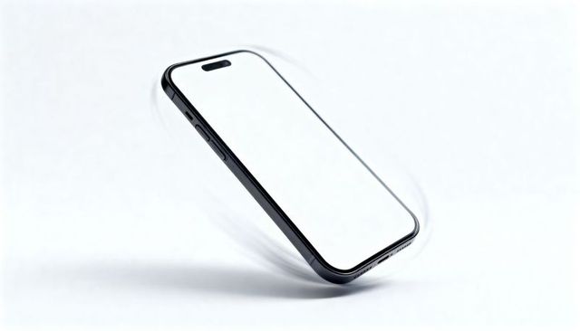 Floating modern smartphone with blank display and pill-shaped cutout for app mockup studio