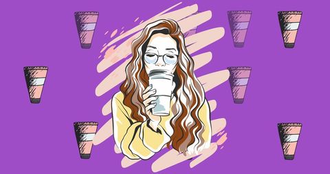 Stylized Woman Sipping Coffee on Purple Background - Download Free Stock Images Pikwizard.com