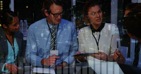 Global Finance Professionals Analyzing Dynamic Data Trends