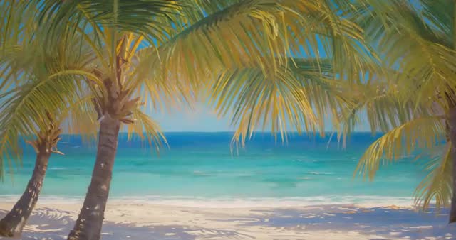 Tranquil Ocean View with Palm Trees in Tropical Paradise