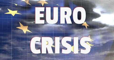 Euro crisis concept with declining red lines over eu flag