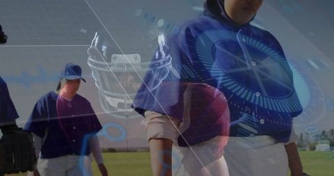 Baseball Players on Field with Digital Sports Analytics Overlay