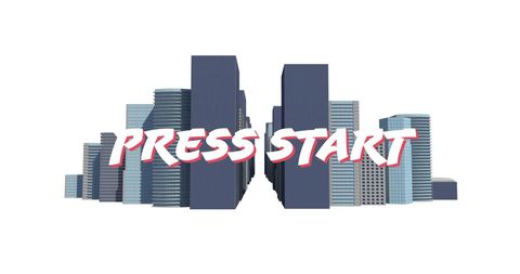 Press Start Overlay on Digital Abstract Cityscape