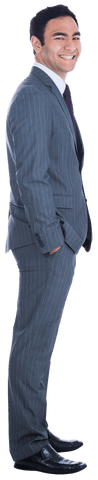 Smiling Businessman Standing in Profile on Transparent Background