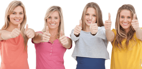 Group of happy girls giving thumbs up transparent background