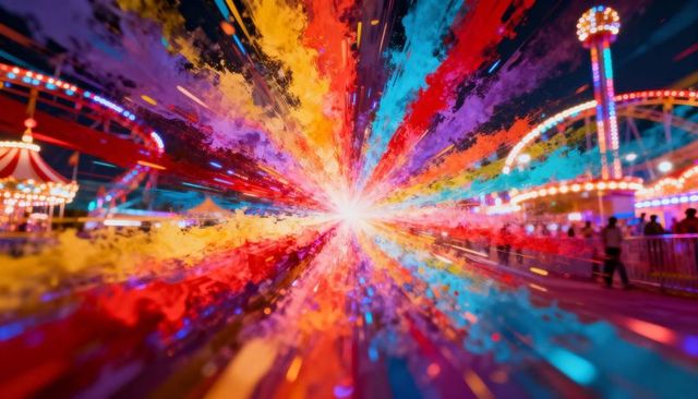 Radiating Multicolor Light Burst Exploding Through Neon Night Carnival