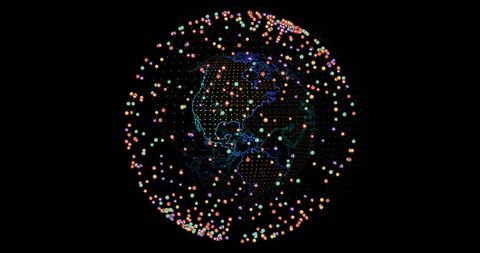 Global Network Connections Over Rotating Digital Earth