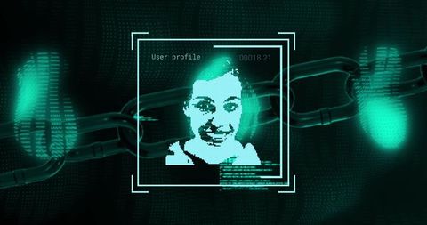 Verifying identity with biometric pixel face avatar, fingerprint scan and blockchain links