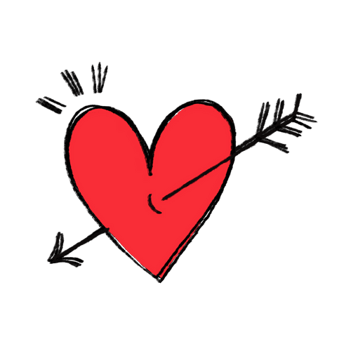 Red heart pierced by arrow on transparent background
