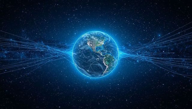 Glowing Earth with Digital Network Connections in Starry Space