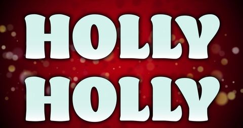 Festive Holly Christmas Text on Red With Snowfall