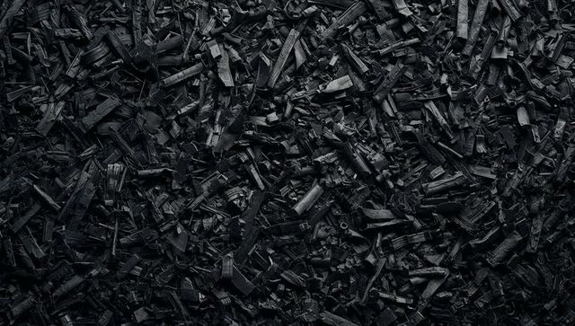 Showing dark shredded rubber texture with metallic flecks for industrial macro background