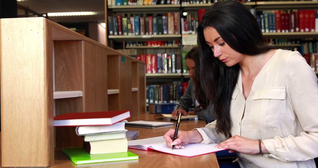 Focused Student Studying in Library with Books - Download Free Stock Images Pikwizard.com