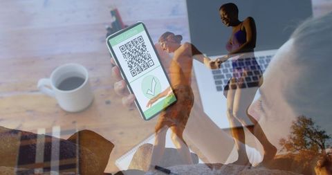 QR Code on Mobile Relaxation and Adventure Concept