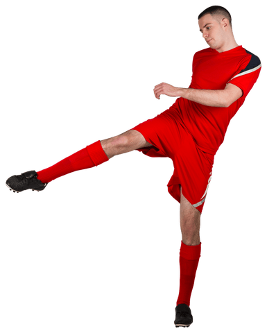 Transparent Football Player in Action Kicking Midair