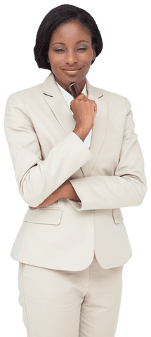 Transparent businesswoman smiling with confidence isolated
