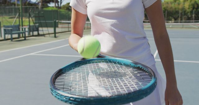 Female Tennis Player Ready for Serve up Close on Court - Download Free Stock Images Pikwizard.com