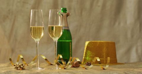 Champagne flutes and decorations new year's celebration