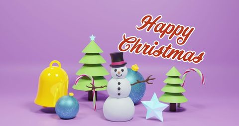 Festive Christmas Greeting Decorations on Purple Background