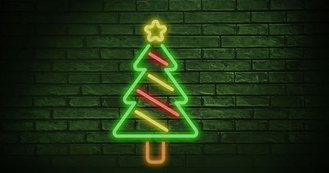 Neon Christmas Tree on Brick Wall Art - Download Free Stock Images Pikwizard.com