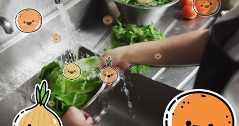 Whimsical cartoon vegetables adding fun to kitchen activities