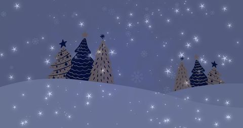 Winter Wonderland with Christmas Trees and Falling Snow