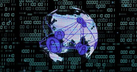 Holographic Cyber Globe Streaming Binary Data with Connected Nodes and Neon Network Mesh
