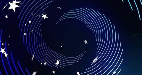Cyan spiral tech vortex with orbiting stars, rotating motion lines and gradient night loop