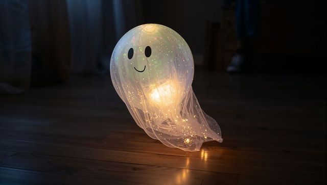 Glowing whimsical ghost lantern for cozy halloween ambiance