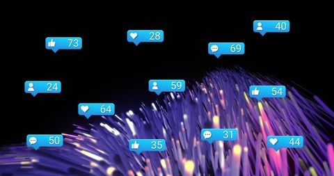 Social Media Concept with Reactions Over Fibre Optic Lights