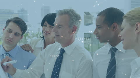 Diverse Business Team Collaborating with Digital Network Visualization