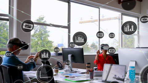 Diverse Team Using Virtual Reality in Modern Office