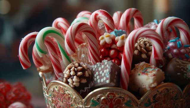 Festive assortment of candy canes and chocolate truffles