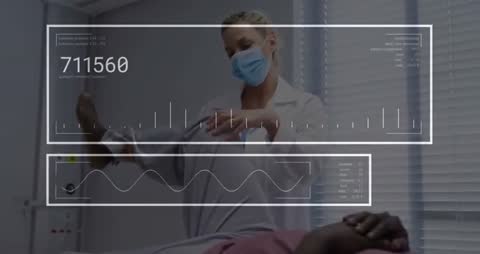 Healthcare Professional Examining Patient with Data Visualization